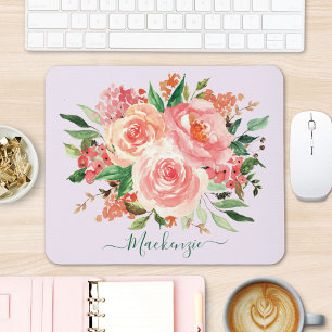 Blush Rosa Vår Blommig Bouquet Musmatta