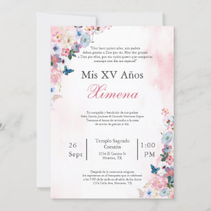 Blush Rosa Vårblomma Quinceañera inbjudan