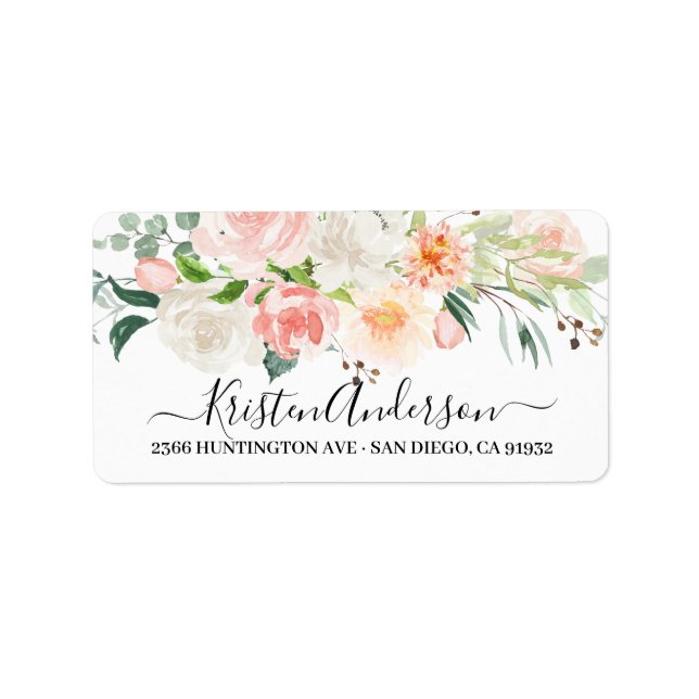 Blush Rosa Vattenfärg Blommig Returadressetikett Adressetikett (Framsidan)