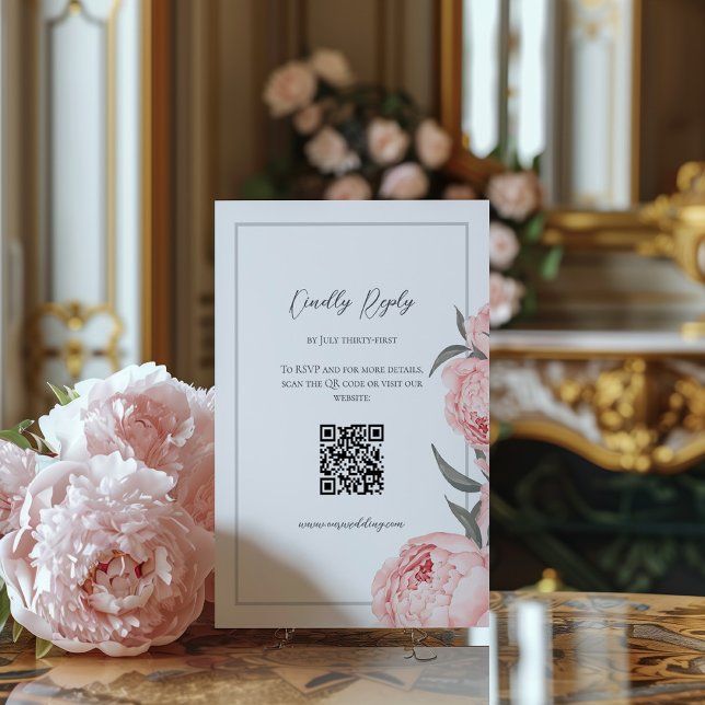 Blush Rosa Vattenfärg Päon Bröllops Svarskort OSA Kort (Skapare uppladdad)