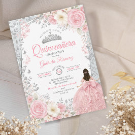 Blush Rosa Vattenfärg Silver Quinceañera  Inbjudningar