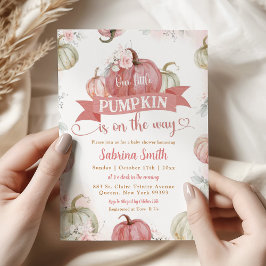 Blush Rosa Vit Pumpa På Väg Babyfirande Inbjudningar