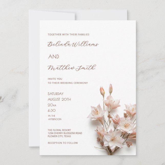 Blush Rosa Vita 3D Blommor  Inbjudningar (Framsida)