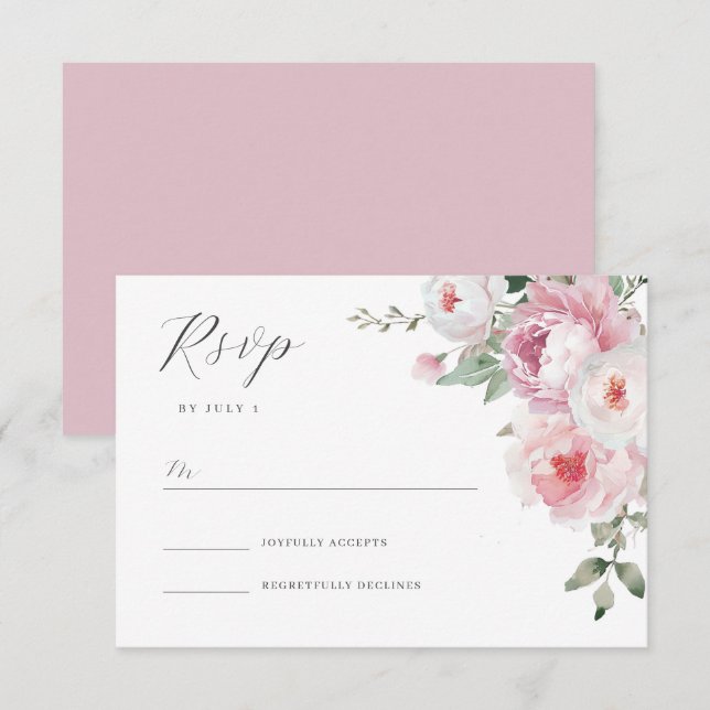 Blush & Rose Botanical Floral Wedding RSVP Card OSA Kort (Fram/baksida)