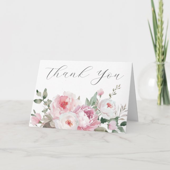 Blush & Rose Botanical Wedding Or Bridal Tack Kort (Framsida)
