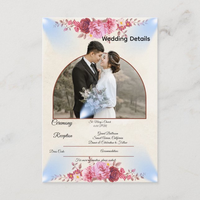 Blush Rose Church Wedding Enclosure Card Tilläggskort (Framsida)