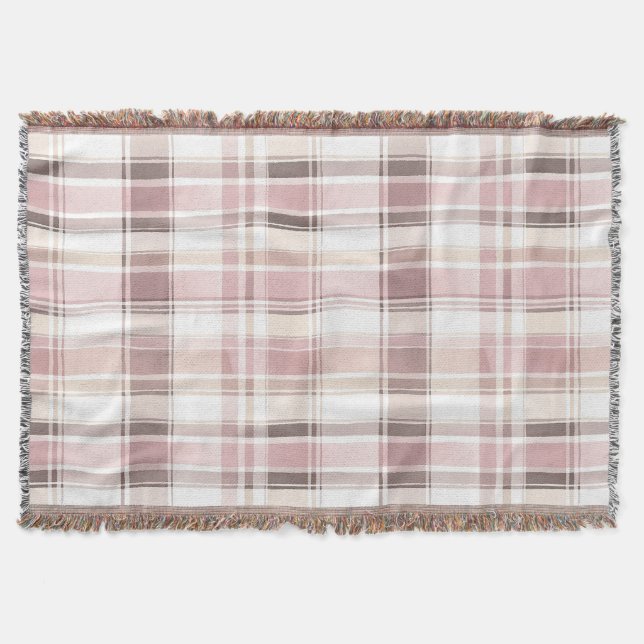 Blush Rose Cream Brown Stripes Birthday Filt (Framsidan)