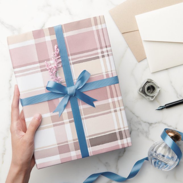 Blush Rose Cream Brown Stripes Birthday Presentpapper (Gifting)