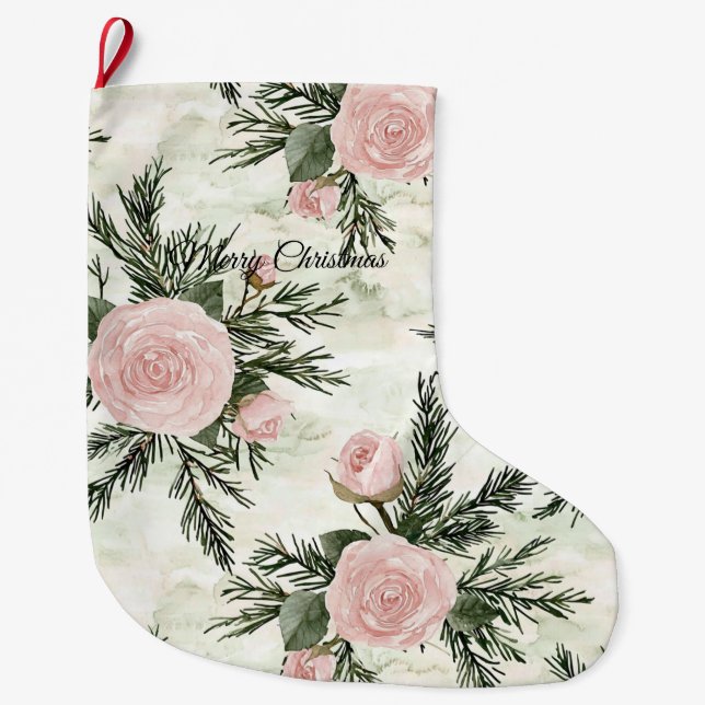 Blush Rose Floral Christmas Stor Julstrumpa (Framsidan)