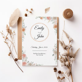 Blush Rose Floral Frame Elegant Wedding Invitation Inbjudningar