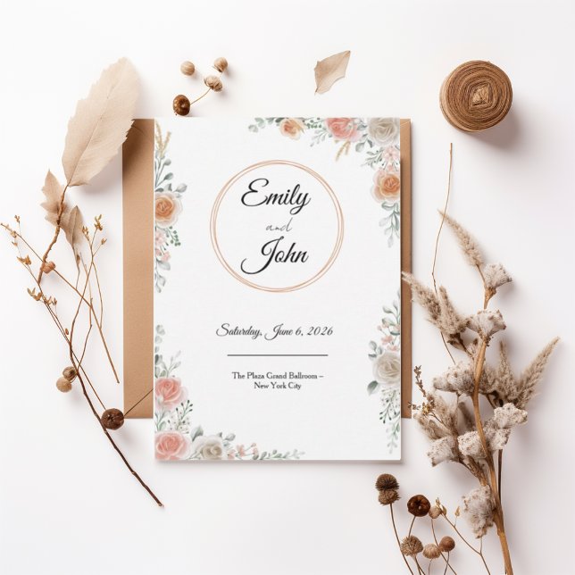 Blush Rose Floral Frame Elegant Wedding Invitation Inbjudningar (Skapare uppladdad)