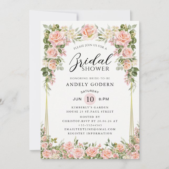 Blush Rose Floral Modern Bridal Shower Inbjudningar (Framsida)