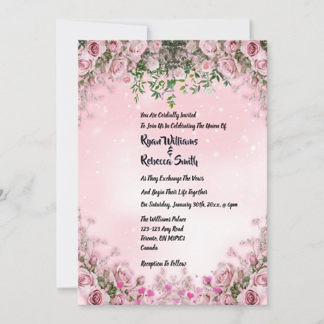 - Blush Rose Floral Wedding Invitation Inbjudningar (Framsida)