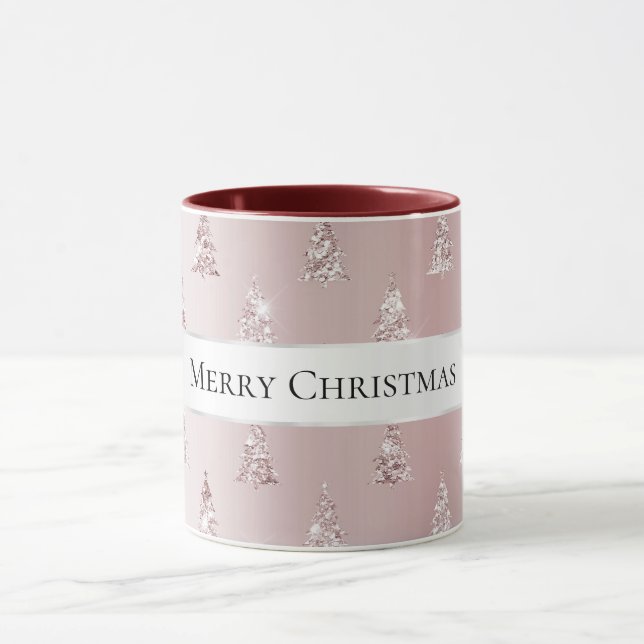 Blush Rose Gold Glitter Christmas Trees Mugg (Center)