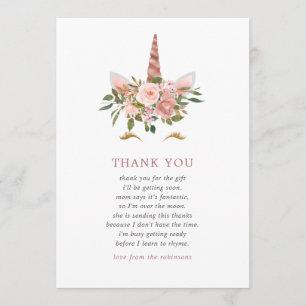 Blush & Rose Guld Enhörning Baby Shower Tack Kort