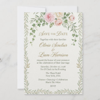 Blush Rose & Ivy Garland Elegant Save the Date Inbjudningar