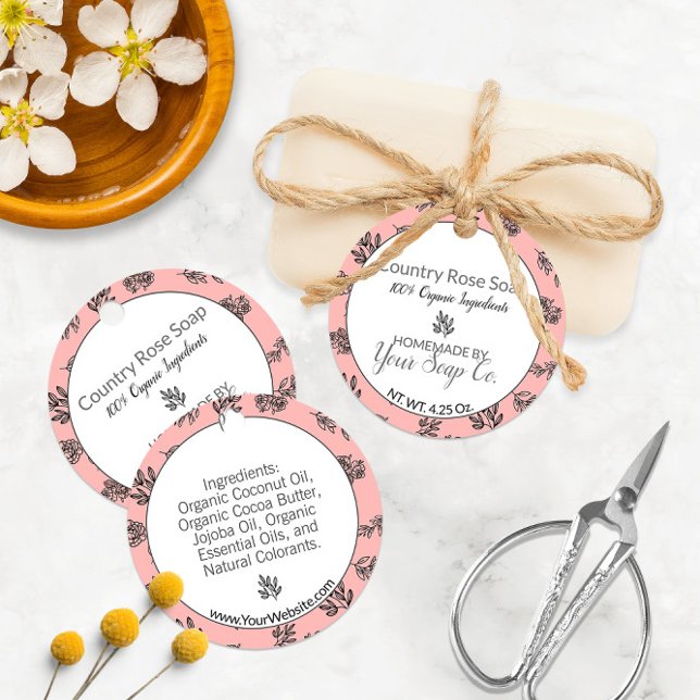 Blush Rose 🌹 och blad Linje Art Tvålhängare Gåvor Etiketter (Blush Rose and Leaves Line Art Soap Hang Tags 🌹
)