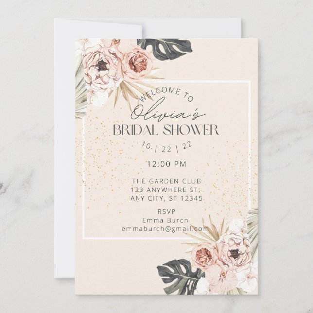 Blush Rose & Orchid Bröllopsfestinladning Inbjudningar (Framsida)