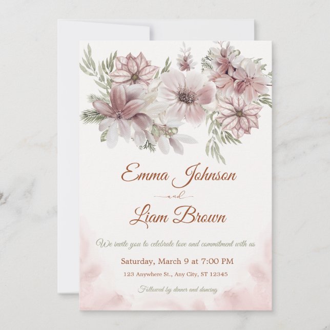 Blush Rose & Peach Floral Wedding Invitation Inbjudningar (Framsida)