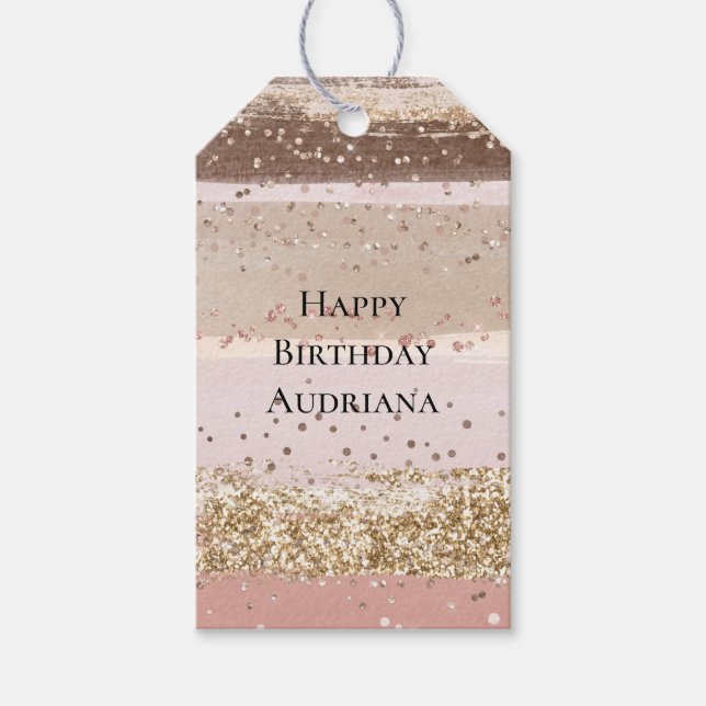 Blush Rose Pink Chocolate Gold Glitter Birthday Presentetikett (Framsidan)