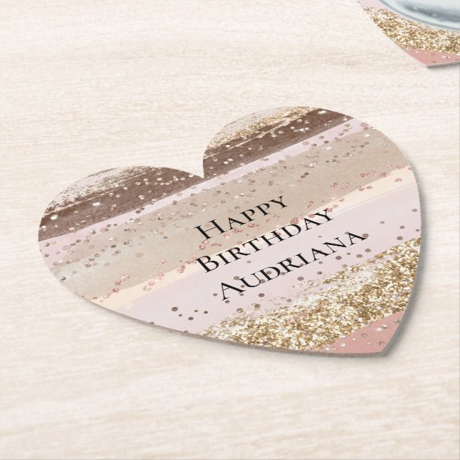 Blush Rose Pink Chocolate Gold Glitter Birthday Underlägg Papper (Vinklad)