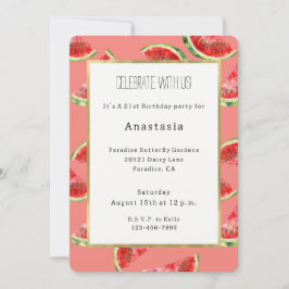 Blush Rose Red Green Watermelons Birthday Inbjudningar