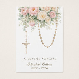 Blush Rose Rosary Draped Memorial Prayer Visitkort