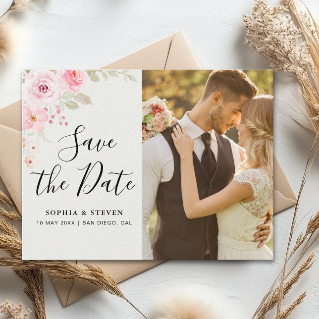 Blush Rose-Themed Elegant Wedding Vykort (Skapare uppladdad)