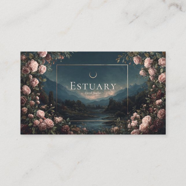 Blush Rose Twilight Mountain Crescent Moon Visitkort (Framsida)