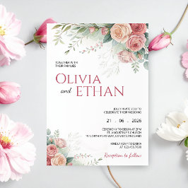 Blush Rose Watercolor Floral Wedding Invitation Inbjudningar