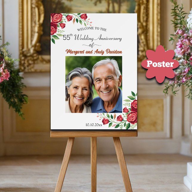 Blush Roses 55th Wedding Anniversary Photo Welcome Poster (Skapare uppladdad)