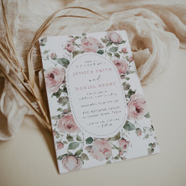 Blush Roses & Sage Floral Frame Wedding Inbjudningar