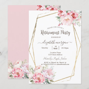 Blush Rosor Guld Ram Pensionering Inbjudningar