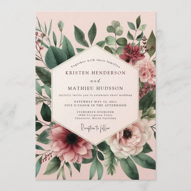 Blush Sage Anemone Wedding Inbjudningar (Framsida)