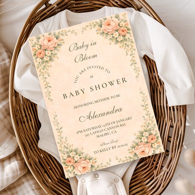 Blush Sage Blommig Trädgårds Baby Shower Inbjudningar (Skapare uppladdad)