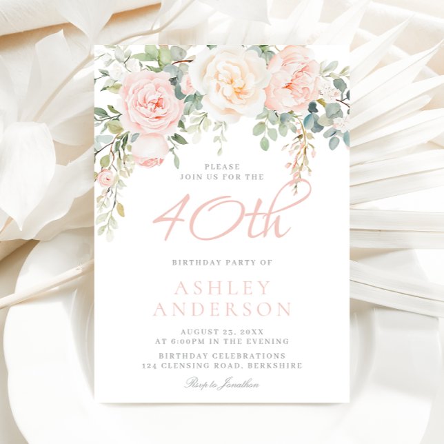 Blush & Sage Elegant Floral 40th Birthday Party Inbjudningar (Skapare uppladdad)