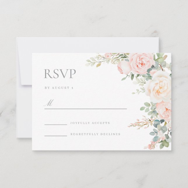 Blush Sage Floral Wedding Response RSVP Card OSA Kort (Framsida)