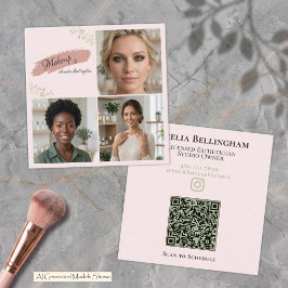 Blush Sage Lyx 3 Foto Portfolio QR-kod Smink Fyrkantigt Visitkort