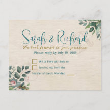 Blush & Sage med akvarellblad bröllops-RSVP