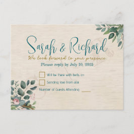 Blush & Sage med akvarellblad bröllops-RSVP Vykort