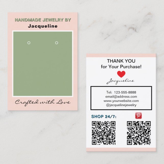 Blush Sage Örhänge Redigera Sociala Media QR Koder Visitkort (Fram/baksida)