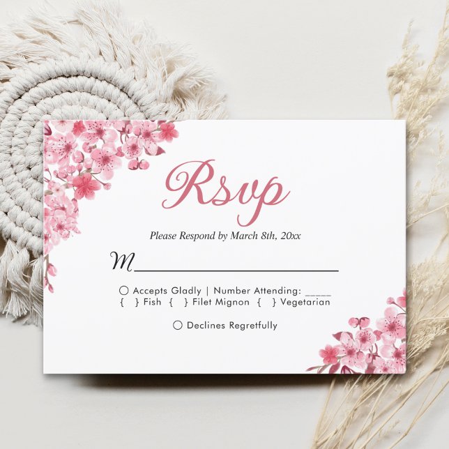 Blush Sakura Wedding – Spring Floral  RSVP OSA Kort (Skapare uppladdad)
