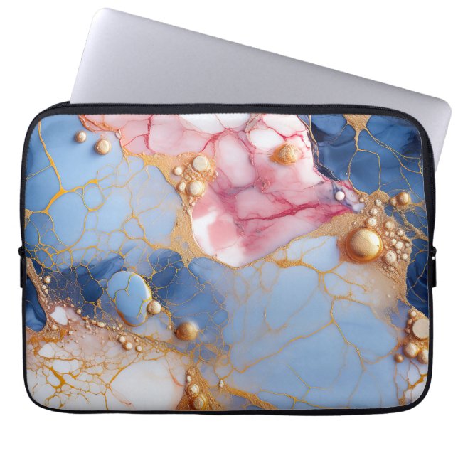 Blush & Sapphire Marble with Golden Pearls Laptop Fodral (Framsidan)