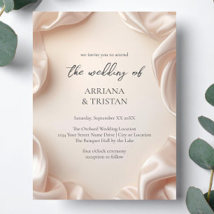 Blush Satin Tyg Elegant Bröllop Inbjudningar