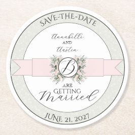 Blush Sheer Ribbon Rose Wisteria Save the Date Underlägg Papper Rund