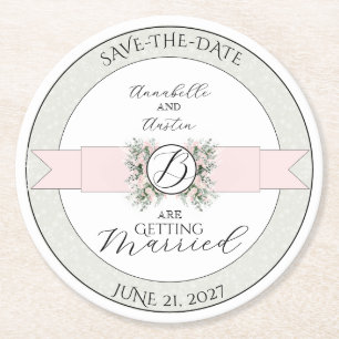 Blush Sheer Ribbon Rose Wisteria Spara datumet Underlägg Papper Rund