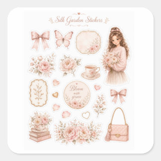 Blush Siden Trädgård Blommiga Klistermärken