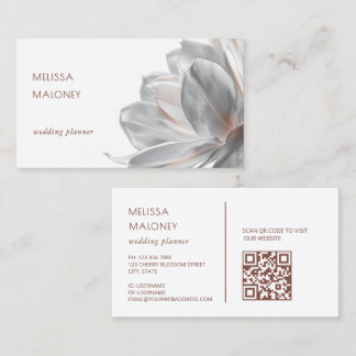 Blush Silver Magnolia White QR Code Business Card Visitkort