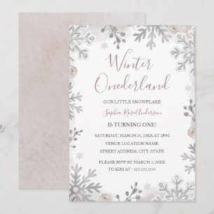 Blush Silver Vinter Onederland 1-årsdag Inbjudningar