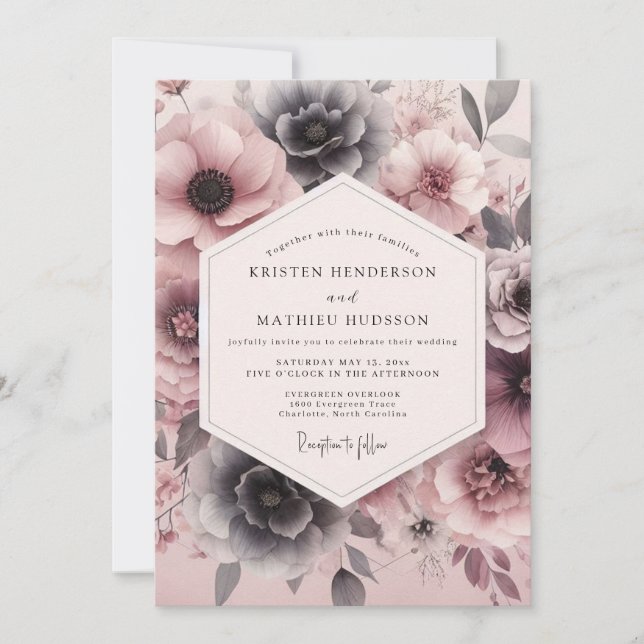 Blush Slate Moody Bloom Wedding Inbjudningar (Framsida)